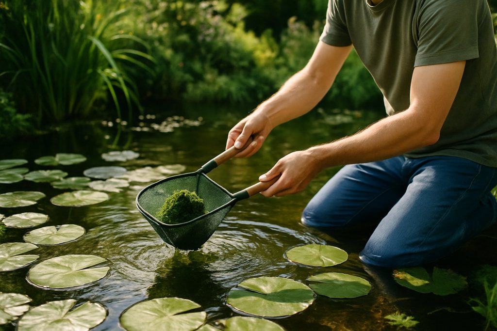Gartenteich im Sommer pflegen: Algen & Hitze